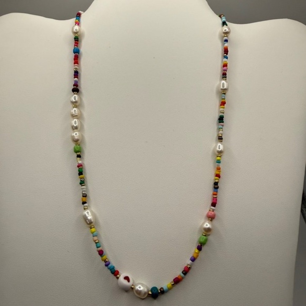 NEW The‎ Sis Kiss Beaded Necklace Colorful  Gold Tone Women